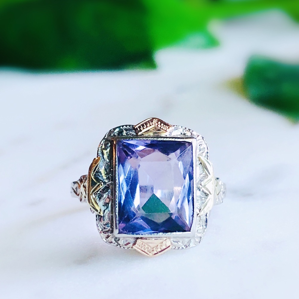 1920s 14K White Gold Edwardian Amethyst Ring